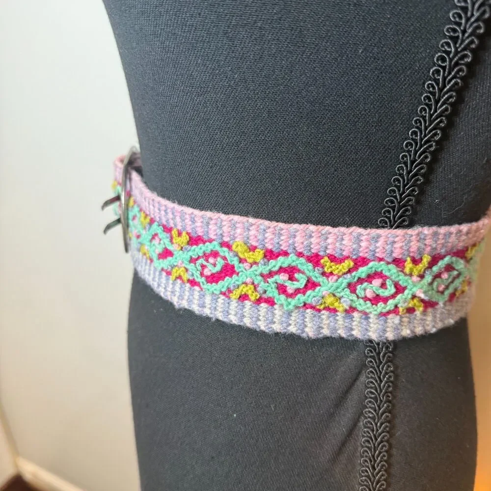 Jenny Krauss Woven Boho Colorful Belt Silver Colored Buckle Women's Size Medium